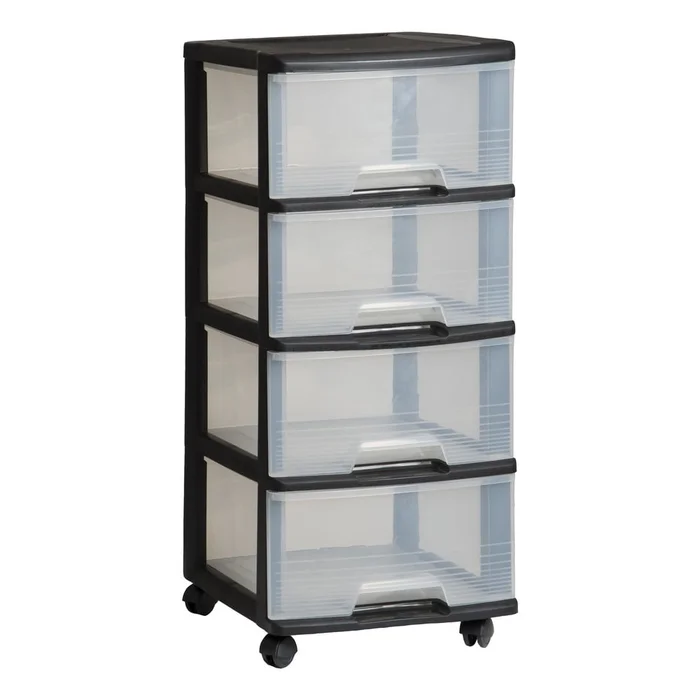 Černý průhledný plastový pojízdný regál 37x80,5 cm – Curver