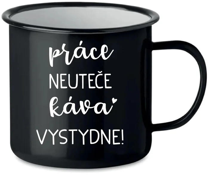 Černý smaltovaný hrnek 350 ml s vtipným motivem