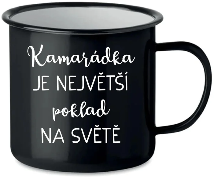 Černý smaltovaný plecháček 350 ml - Kamarádka je největší poklad