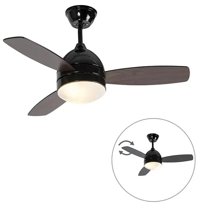 Černý stropní ventilátor s dřevěnými lopatkami a dálkovým ovládáním 96 cm