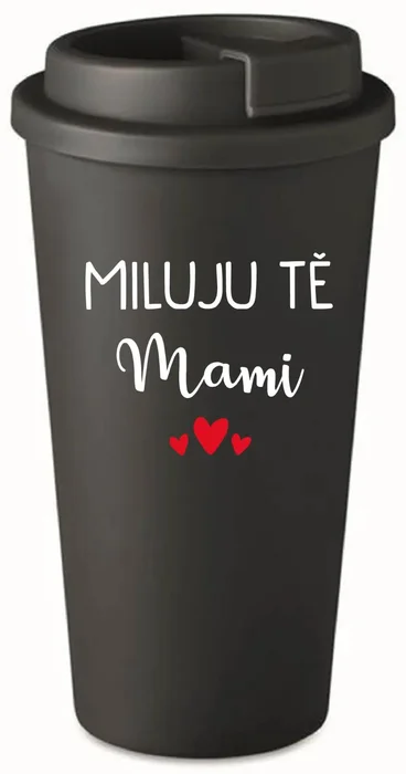 Černý termohrnek 475 ml s motivem MILUJU TĚ MAMI