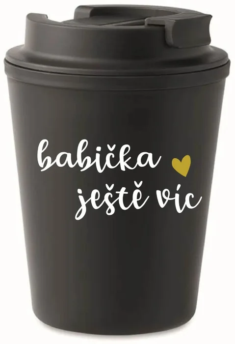 Černý termohrnek Babička Ještě Více 300 ml