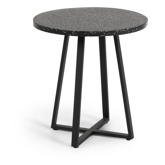 Černý zahradní stůl Tella s kamennou deskou, 70 cm