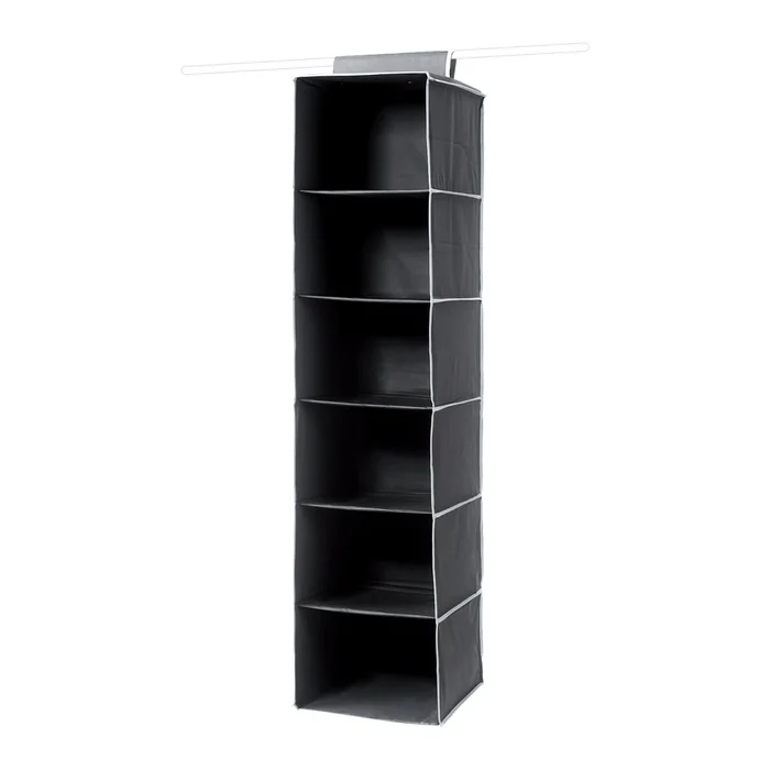 Černý závěsný organizér s 6 přihrádkami
