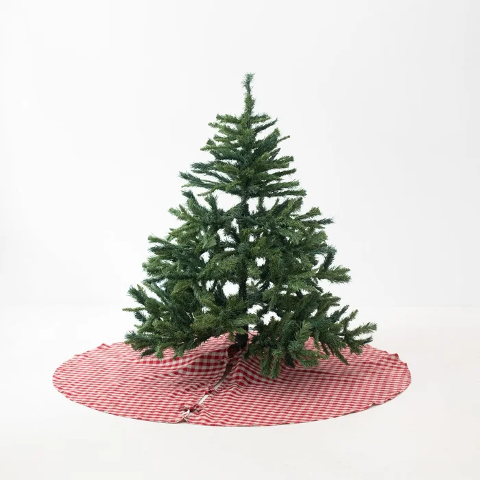 Červený kulatý lněný koberec ø 125 cm Red Gingham