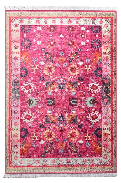 Červený polyesterový koberec 160 × 230 cm s nízkým vlasem a třásněmi