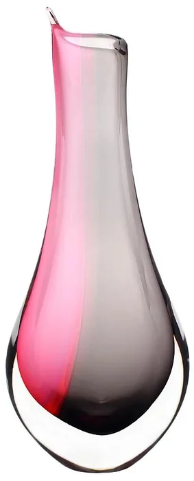 Česká skleněná váza Hutní 02, růžová a kouřově černá, 32 cm