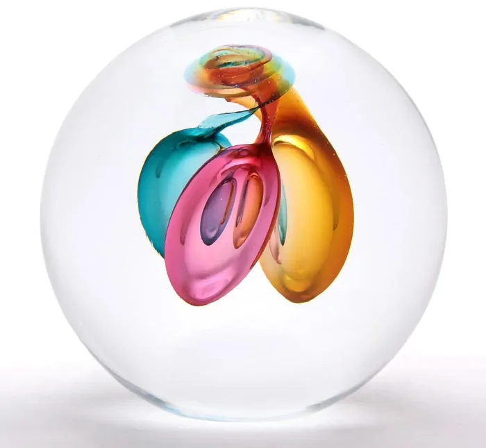 České skleněné těžítko Růžová/Tyrkysová/Topaz 6 cm