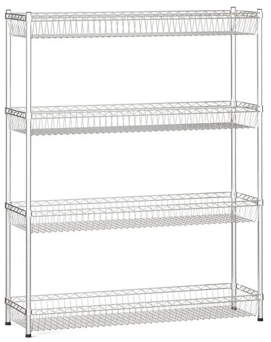 Chromovaný drátěný regál s košovými policemi 1500x1200x350 mm