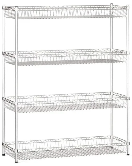 Chromovaný drátěný regál s košovými policemi 1500x1200x450 mm