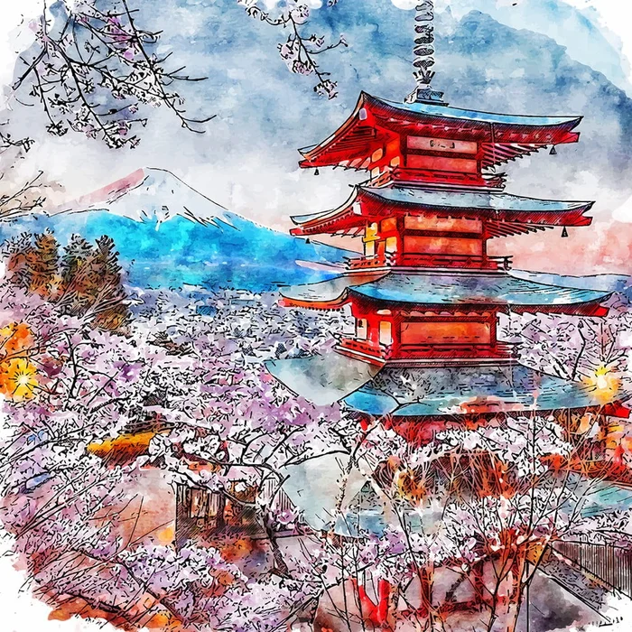 Chureito Pagoda - Umělecký obraz 30x30 cm