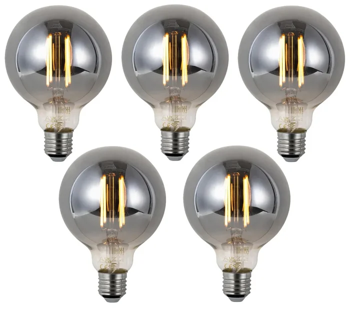 Chytré stmívací LED žárovky E27 G95 - Sada 5 ks, kouřové, 4,9 W, 150 lm, 1800 K