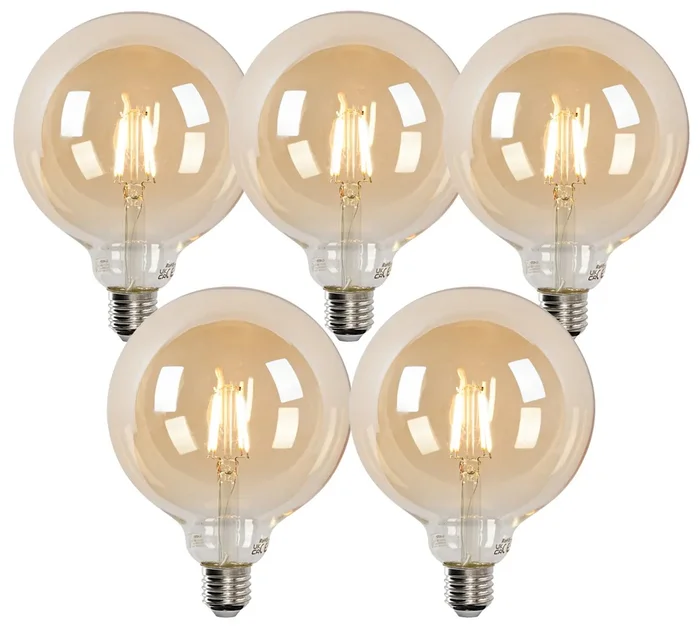 Chytré zlaté LED žárovky E27 G125, 4,9W, teplé i studené světlo