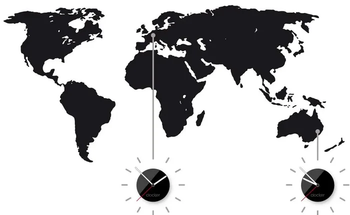 Clocker Nalepovací Hodiny s Mapa a Worldtime Černé