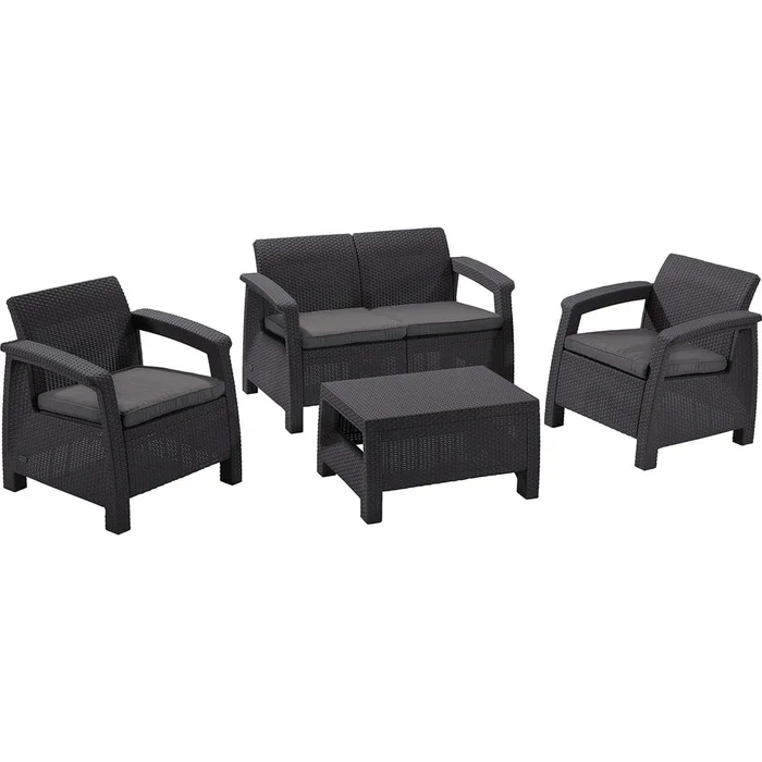 Corfu Tmavě šedý zahradní lounge set pro 4 osoby