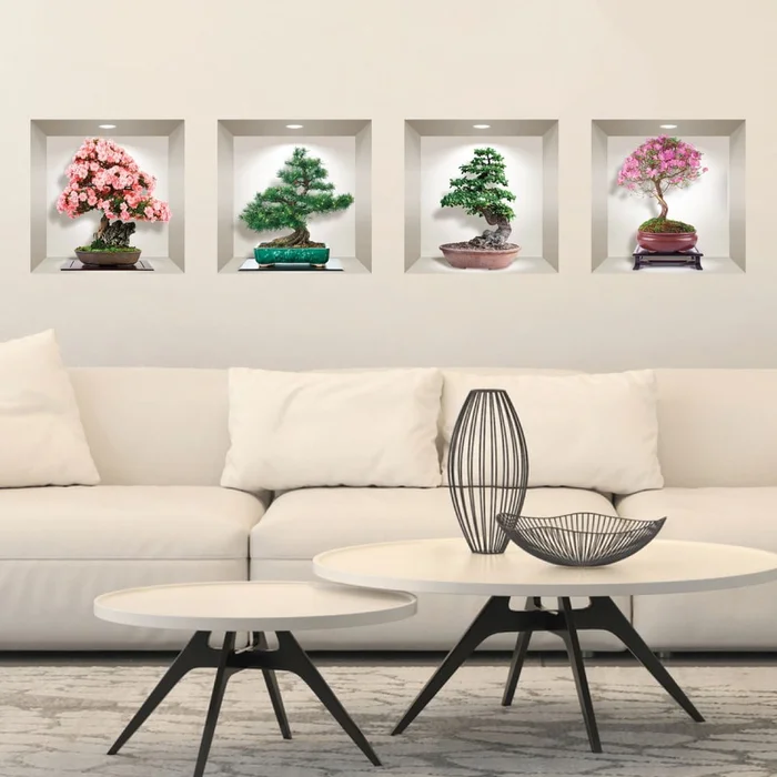 Čtyřdílná sada 3D samolepek Bonsai of Seasons