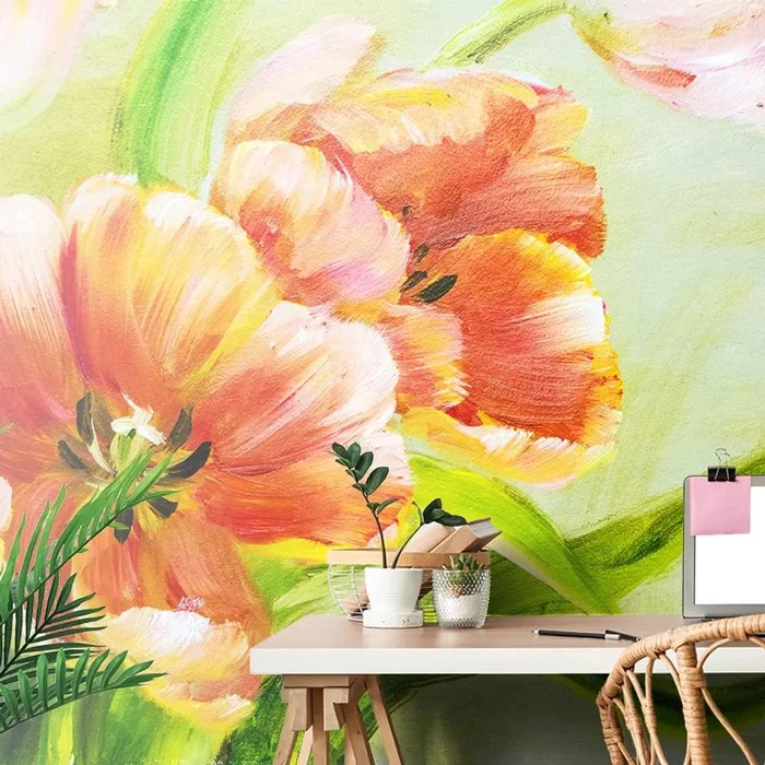 Dekorativní samolepicí tapeta s motivem červených tulipánů ve vintage stylu