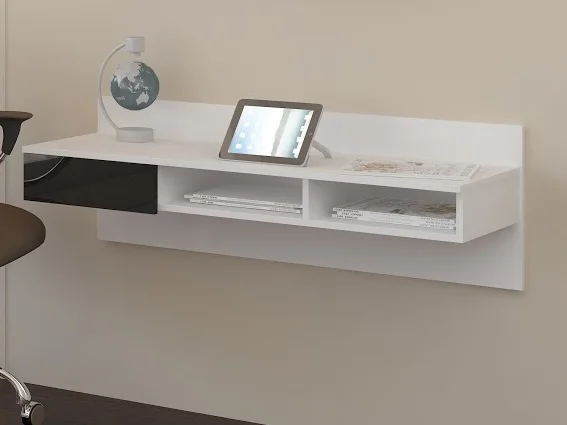 DELIA - designový nástěnný psací stůl, bílý/černý lesk