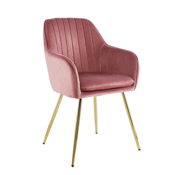Designové křeslo Velvet – růžové s kovovým zlatým rámem