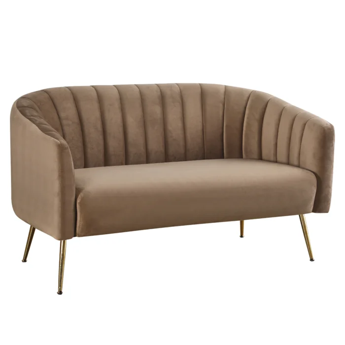 Designový 2-sed s hnědou velvetovou tkaninou a zlatými chromovými prvky