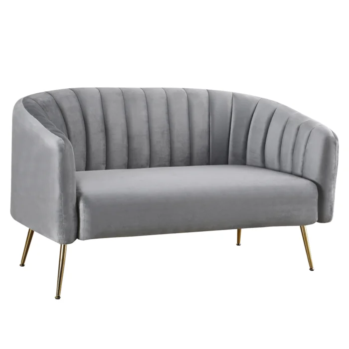Designový 2-sed s šedou velvet látkou a zlatým chromem
