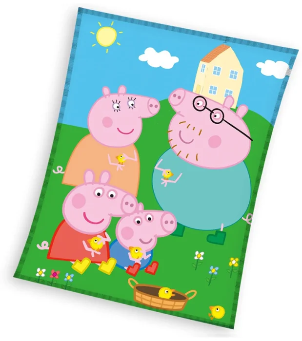 Dětská mikroplyšová deka Prasátko Pepina a Kuřátka 150x200 cm