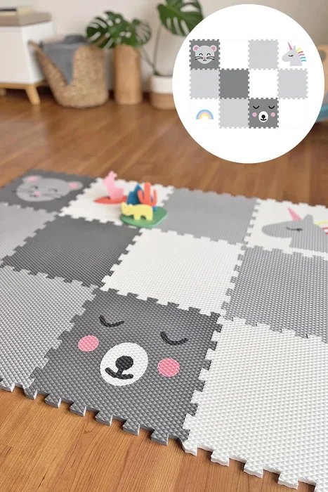 Dětská podlaha Minideckfloor 12 dílů s motivy zvířátek a duhy