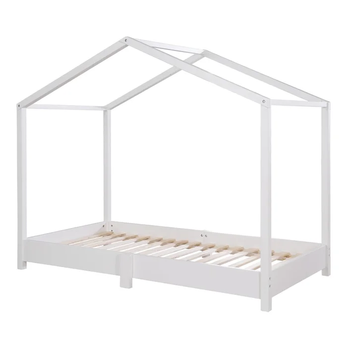 Dětská postel 70x140 cm s domečkem v bílé barvě - Montessori styl