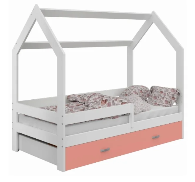 Dětská postel SPECIOSA D3 80x160 s zásuvkou, bílá / růžová