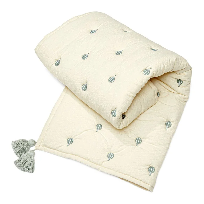 Dětská prošívaná deka Balloon, 90×120 cm, světle žlutá/modrá, Bio bavlna