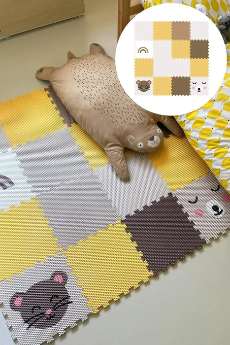Dětská puzzle podlaha 16 dílů s motivy myška, medvěd a duha