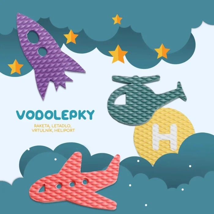 Dětské vodolepky na vanu – raketa, letadlo a heliport