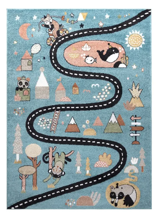 Dětský kusový koberec Fun Route Street animals blue 180×270 cm