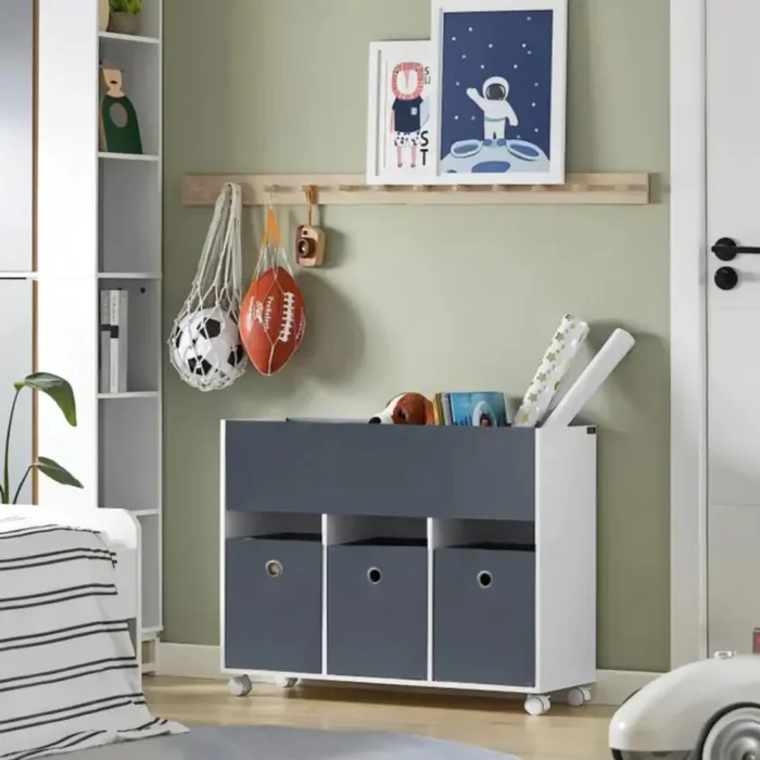 Dětský regál KIDDO s kolečky a látkovými boxy