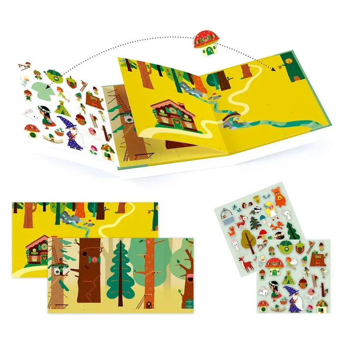 Djeco Forest Sticker Story - Kreativní set s přemístitelnými samolepkami