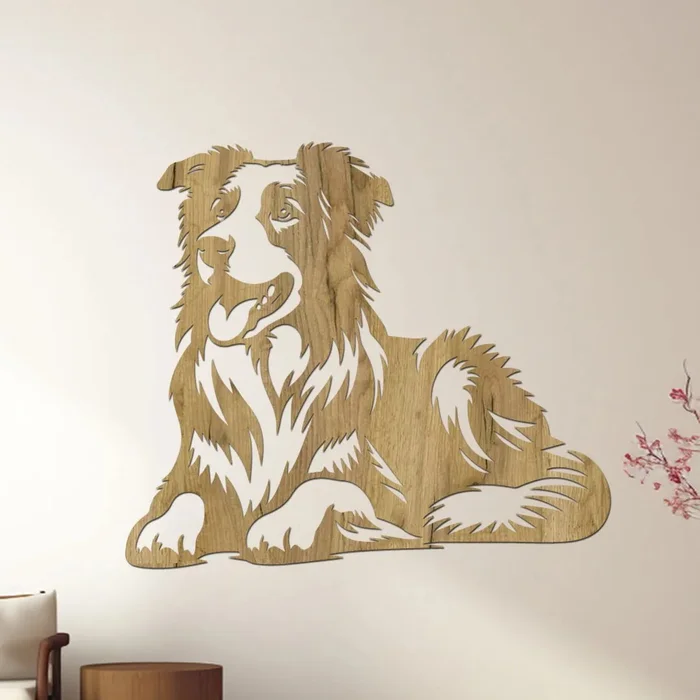 Dřevěná dekorace Border Collie Zlatý dub