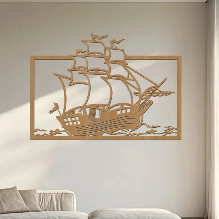 Dřevěná dekorace Loď na moři 40x28 cm Buk