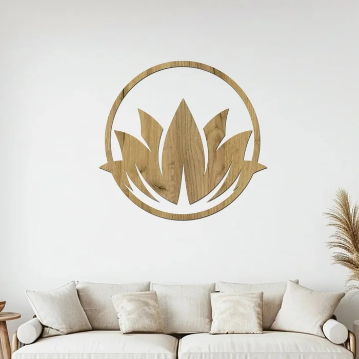 Dřevěná dekorace Lotos v kruhu Dub zlatý 40 cm