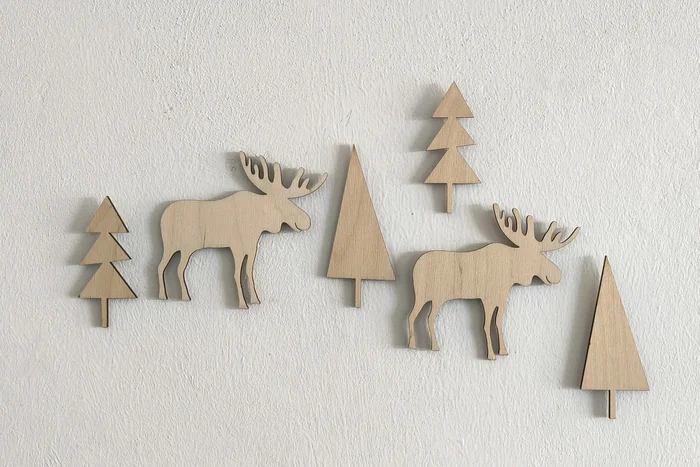 Dřevěná dekorace na zeď Les - set Barevná Bříza