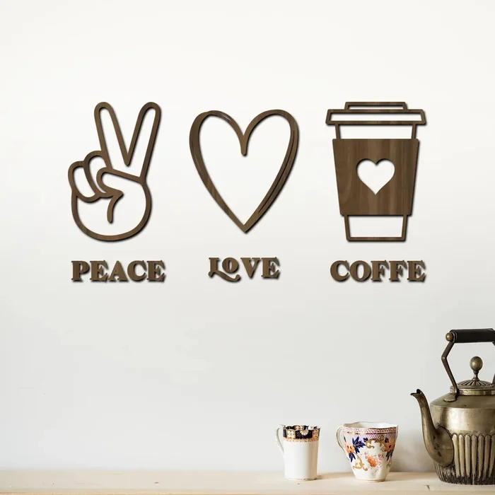 Dřevěná dekorace Peace, Love, Coffee 40x20 cm