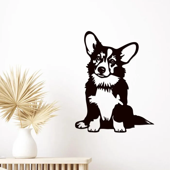 Dřevěná dekorace psa Corgi Černá