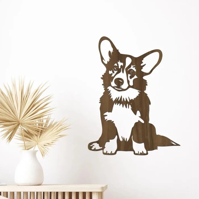 Dřevěná dekorace psa Corgi ořech