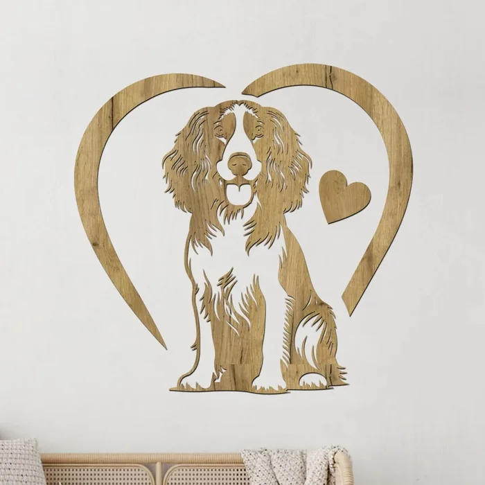 Dřevěná dekorace psa Špringršpaněl v srdci