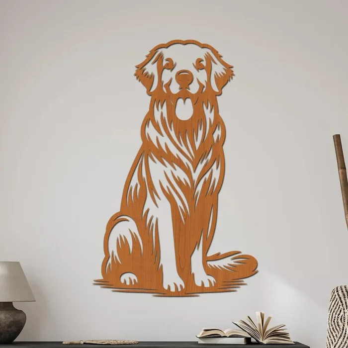 Dřevěná dekorace Zlatý retriever na zeď