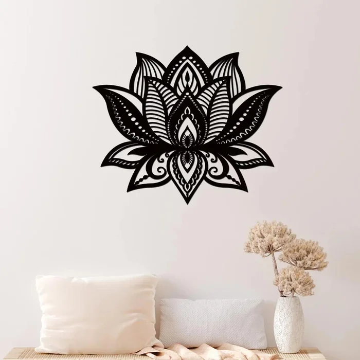 Dřevěná mandala Plovoucí Květ Černá 80x68 cm