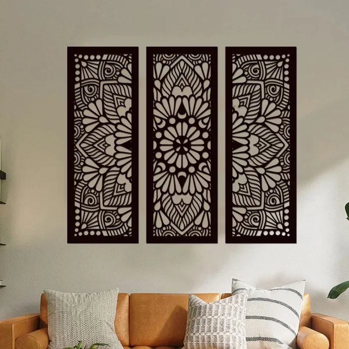 Dřevěná mandala QUADRO 3dílná Černá 96x80 cm