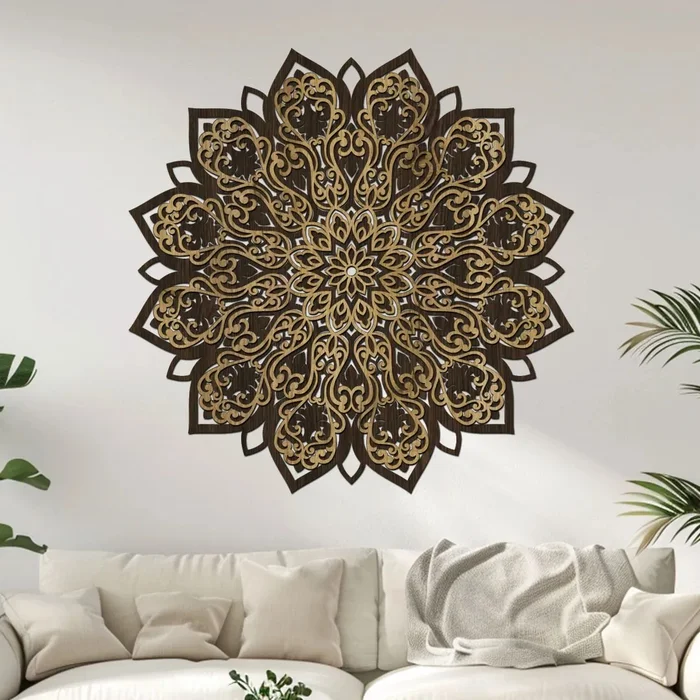 Dřevěná mandala Rozkvět 2 vrstvy 40x40 cm