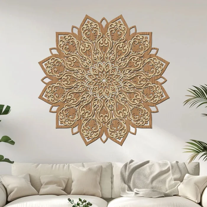Dřevěná mandala Rozkvět 2 vrstvy 40x40 cm – Dekor s motivem růstu a harmonie
