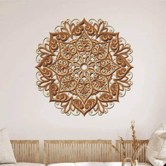 Dřevěná mandala Srdcem k úsměvu, 80 cm, třešeň-javor