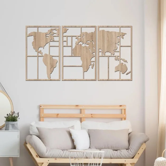 Dřevěná mapa světa GEOMETRY 60x32 cm